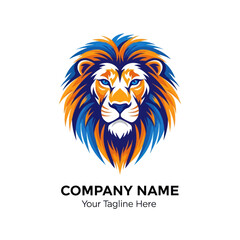 Vibrant and Colorful Lion Head Logo Design with Majestic Mane.