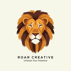 Majestic Lion Head Logo with Roar Creative Text.