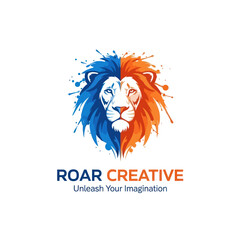 Lion Head Logo with Creative Color Splash Design for Roar Creative.