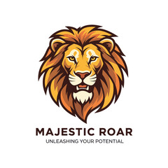 Majestic golden lion head mascot logo illustration.