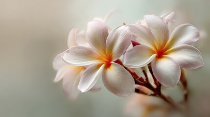 Naklejka premium Close-Up Detail of Soft Creamy Frangipani Flowers Against a Blurred Background