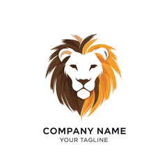Stylized lion head logo with a brown and orange mane.
