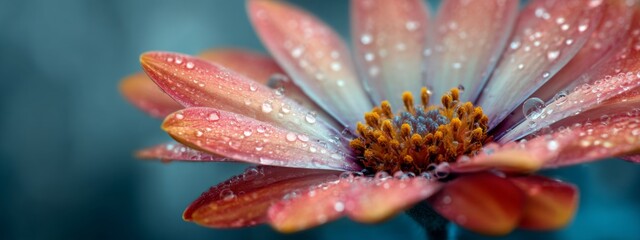 Fototapeta premium Refreshing Close-Up of a Flower with Water Drops in the Morning Tone