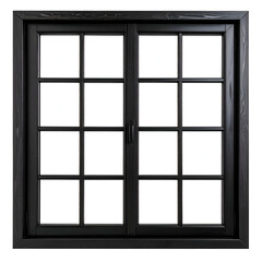Fototapeta premium Square black window with a grid design, showcasing interior from a frontal view
