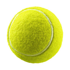 Isolated, vibrant yellow sphere with a white seam used in racket sport. Soft texture against black