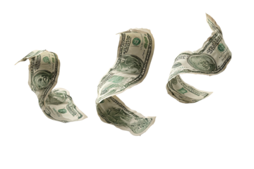 Three hundred dollar bills, realistically depicted in mid-air against a dark background