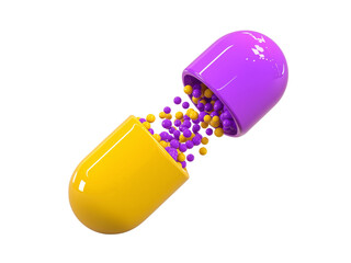Purple and Yellow Pill Capsule Spill isolated on a transparent background