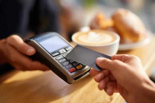 A person is paying for a coffee with a credit card