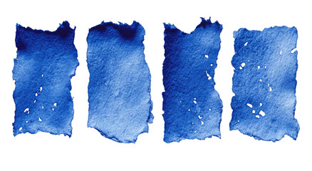 Four rectangular blue watercolor swatches on a black background with uneven edges