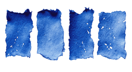 Four rectangular blue watercolor swatches on a black background with uneven edges