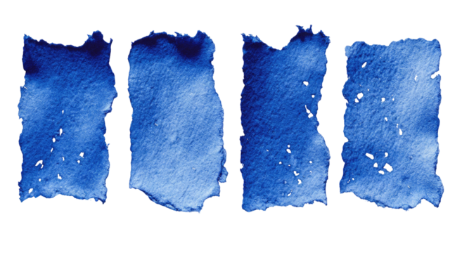 Four rectangular blue watercolor swatches on a black background with uneven edges