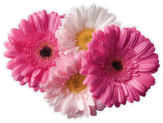 Close-up of a floral arrangement featuring vibrant pink and white gerbera daisies