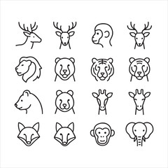 Collection of simple line art icons featuring various animal faces.