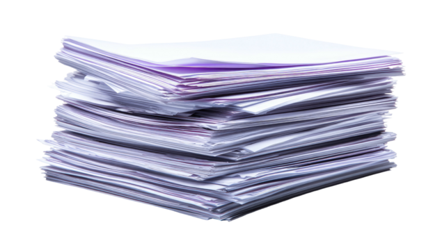 A stack of pristine white papers lies in an organized pile with a slightly blurred edge