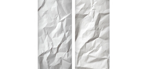 Vertical split image features two panels of textured white paper, with creases and folds for visual depth