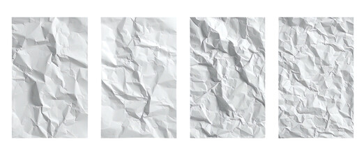 Four rectangular compositions each depicting a crumpled white paper texture with folds and shadows