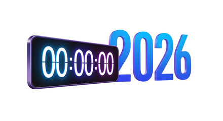 New Year 2026 countdown timer digital display with zeroed clock and bright numbers