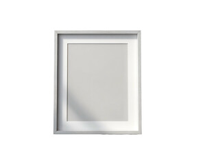 A square, vertical picture frame with a white matte and silver-colored, slightly beveled border, isolated on black