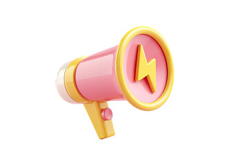 3D-rendered pink megaphone, yellow accents, and a lightning bolt icon
