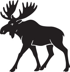 Black silhouette of a moose walking isolated on white background silhouette