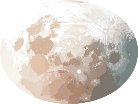 Vector illustration of the moon in a pastel color palette, showcasing craters and surface textures