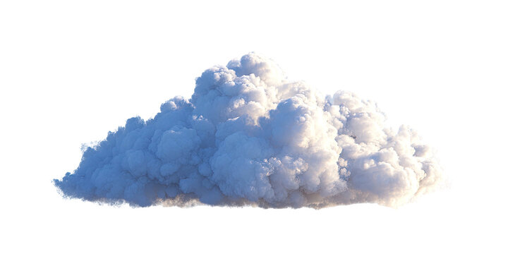 A fluffy, detailed cloud, isolated on a black background, showing layers of texture and light