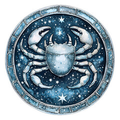 Watercolor Cancer Zodiac Sign with Starry Night Sky
