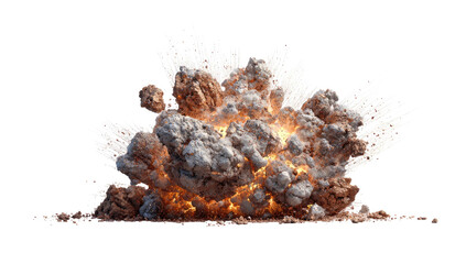 A vivid illustration of a powerful explosion, with fire and debris against a black background