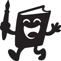 Happy book character holding a paintbrush silhouette isolated on white background