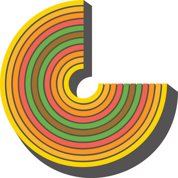 Abstract rainbow shape. Retro 70s graphic for poster. Wavy stripes. Creative simple curved element. Minimal organic art
