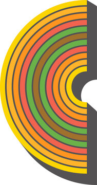 Abstract rainbow shape. Retro 70s graphic for poster. Wavy stripes. Creative simple curved element. Minimal organic art