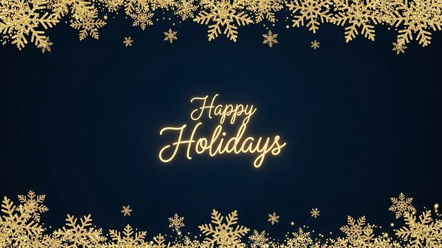 Elegant Festive Holiday Greeting Card with Neon 'Happy Holidays' Text and Golden Snowflakes Border for Christmas and New Year Celebrations, Holiday Greetings, Seasonal Event Invitations - Powered by Adobe