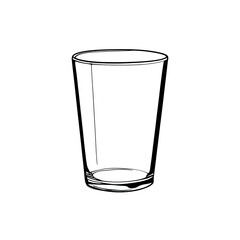 Minimalist, line-drawn, empty tall glass on a solid black background