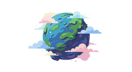 Stylized Earth Surrounded by Colorful Clouds Illustration