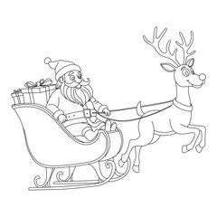 Santa and reindeer with gift line art vector design. Santa and reindeer with gift  outline illustration design. © SwapnaRoy105