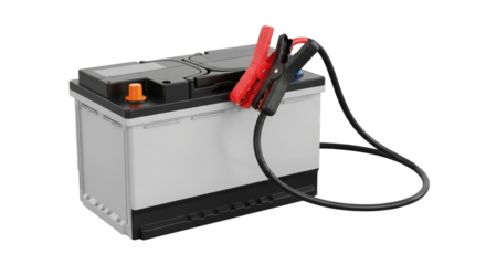Car battery with jumper cables isolated on a transparent background vehicle power