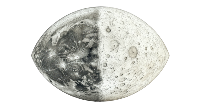 Half-dark, half-light globe with craters on black