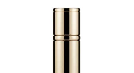 Close up of a golden metallic cylindrical object isolated on transparent background