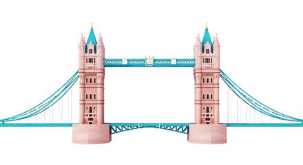 Illustration of the iconic tower bridge in london, united kingdom, with its distinctive towers and suspension structure, isolated on transparent background