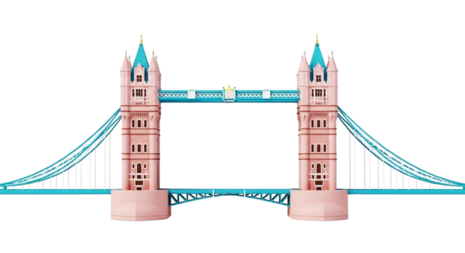 Illustration of the iconic tower bridge in london, united kingdom, with its distinctive towers and suspension structure, isolated on transparent background