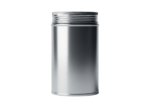 Silver metal container isolated on transparent background