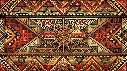 Samoan Tatau Bands Pattern, Polynesian Tribal Tattoo Border Geometric Linework in Red and Gold, Seamless Vector Background for Apparel, Wallpaper, Print and Home Decor