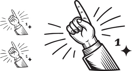 Obraz premium Monochrome Hand Pointing Upwards to Number One Illustration Art