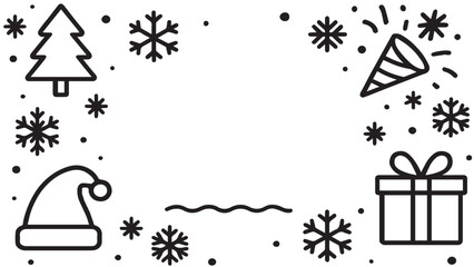 Simple winter background featuring snowflakes gift box santa hat and pine tree outline perfect for festive greeting cards holiday decorations and seasonal graphic projects