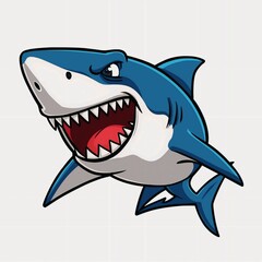 Naklejka premium Angry cartoon shark illustration with sharp teeth in blue ocean style
