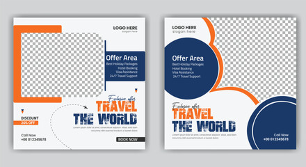 Summer Holiday Promotion Travel post banner Template and Modern Traveling Agency vector Design