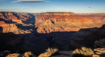 Majestic Grand Canyon Landscape Bathed in Golden Hour Sunlight