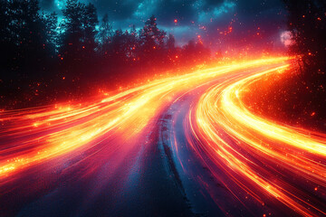 Colorful glowing light trails movement, long exposure abstract background