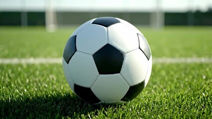 Soccer ball on green grass field in preparation for match - Concept of NWSL Playoff Race  