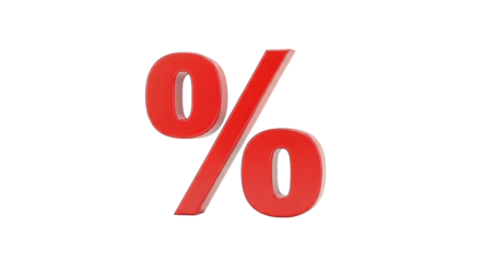 Red percentage sign isolated on transparent background for financial concepts
